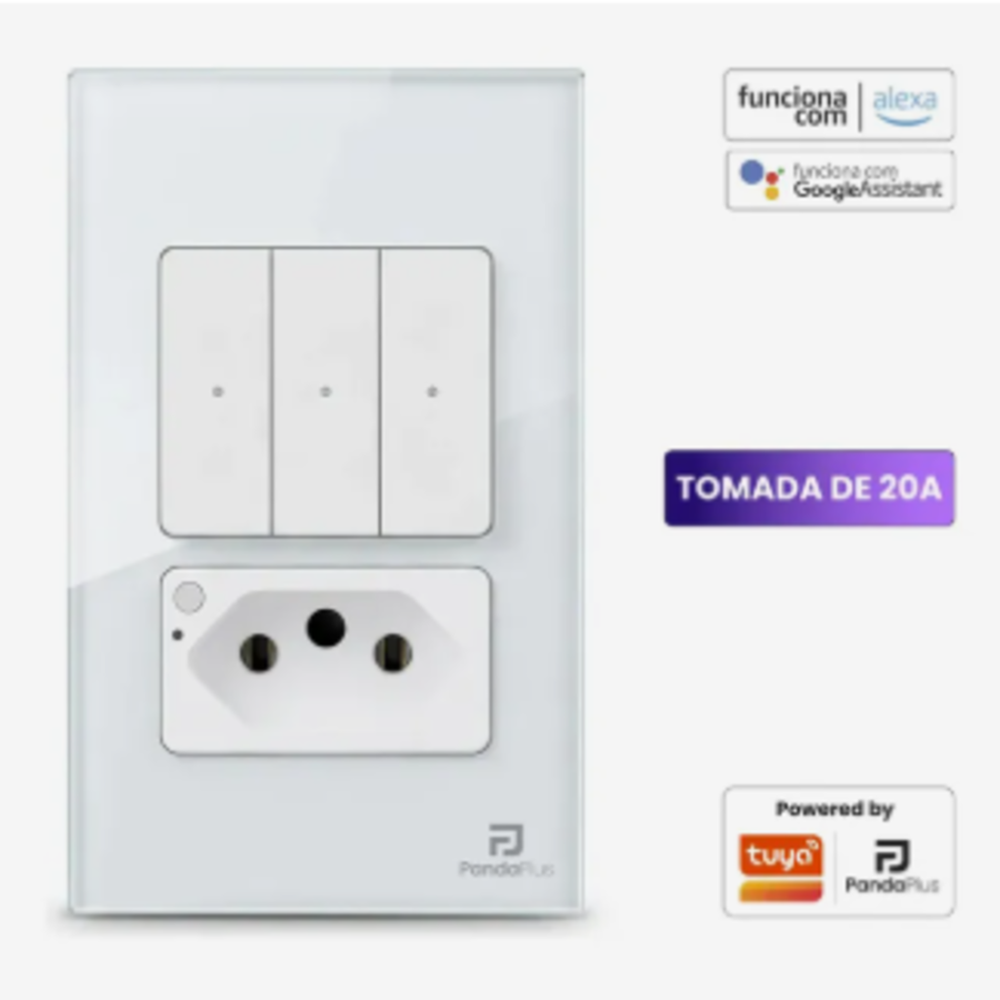 Interruptor Inteligente Wi-Fi 3 Botões com Tomada 20A