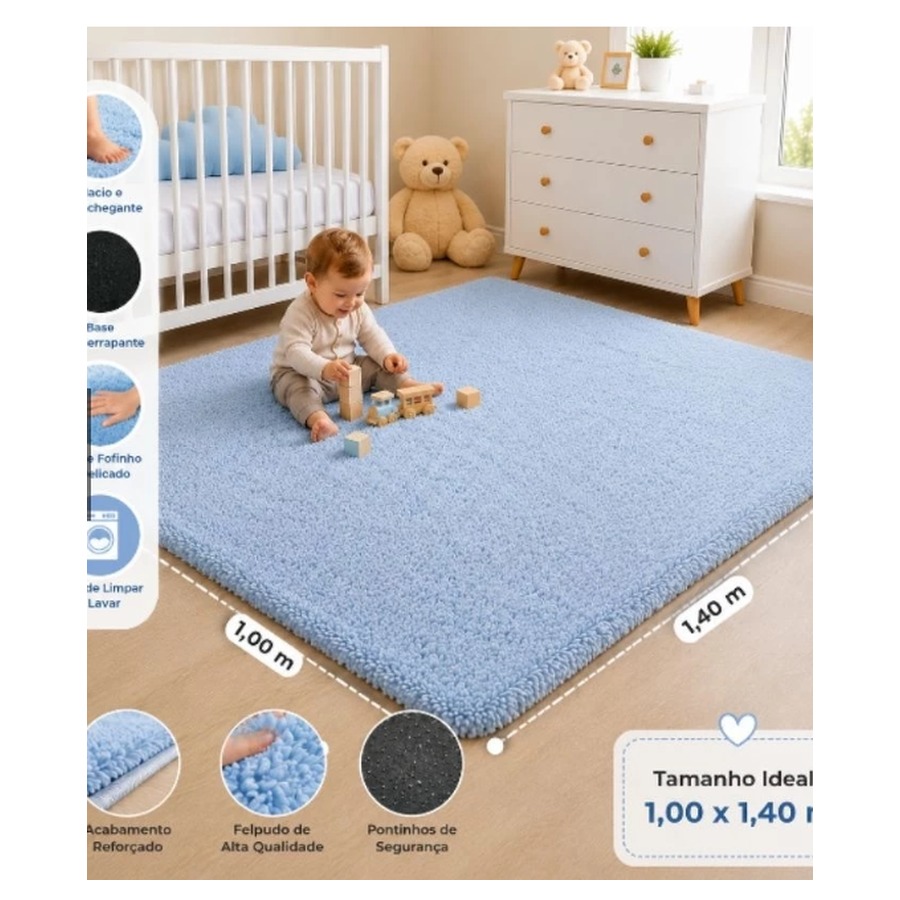 Tapete Peludo Felpudo Antiderrapante 1,00 x 1,40 m