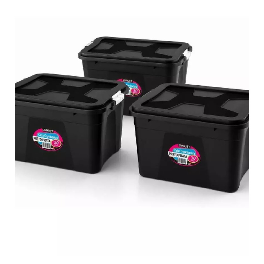 Kit 3 Caixas Organizadoras Multiuso 30L com Tampa