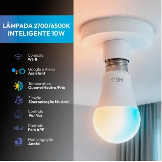 Lâmpada Led Pera Smart Wi-Fi 10W 2700K/6500K E27