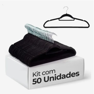 Kit 50 Cabides Veludo Slim Antideslizante Preto