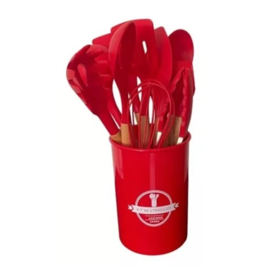 Kit Utensílios de Cozinha em Silicone com Suporte (12 ou 19 peças)