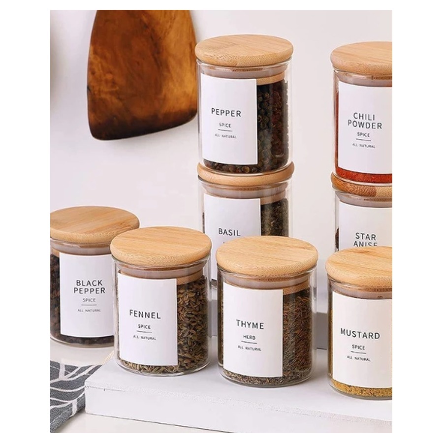 Kit 12/6 Potes de Vidro 200ml com Tampa de Bambu Hermética
